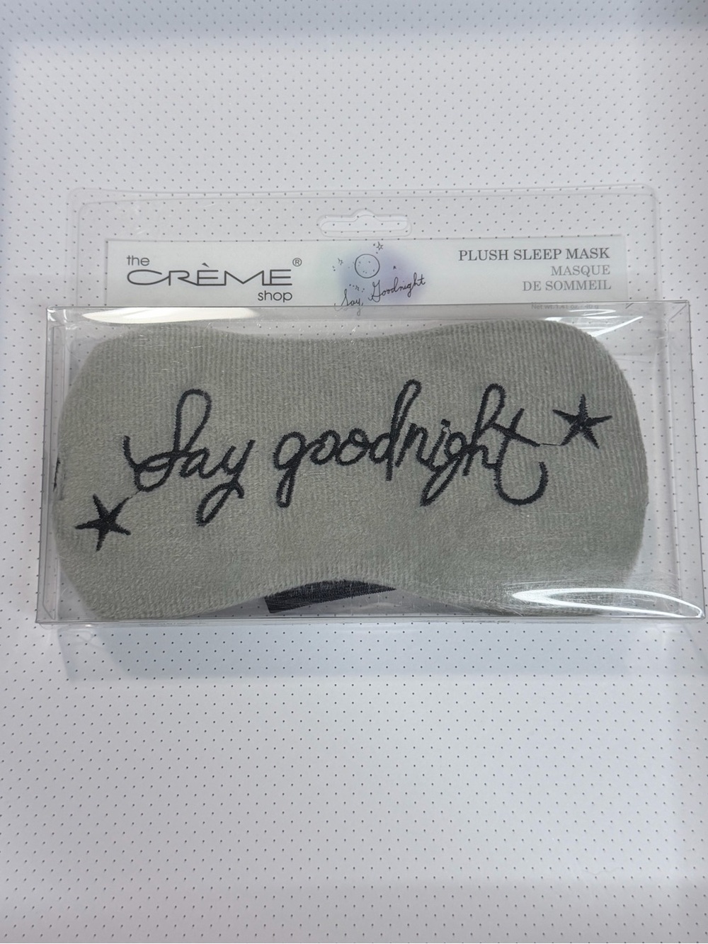 CRÈME Shop Plush Sleep Mask in Light Gray - 'Say Goodnight'
